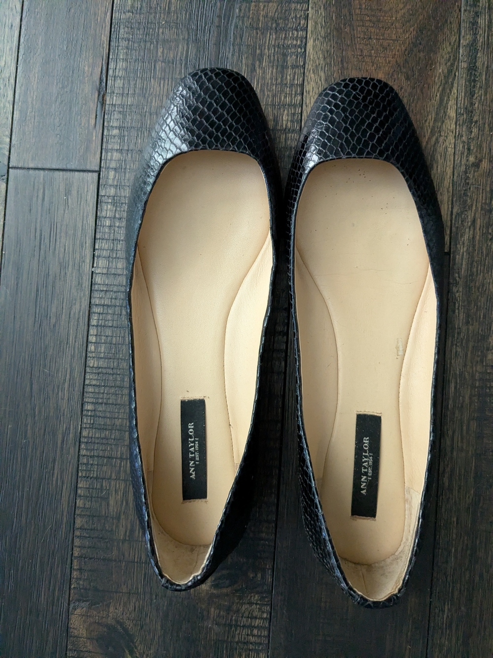 Ann Taylor Black Snake-Embossed Ballet Flats